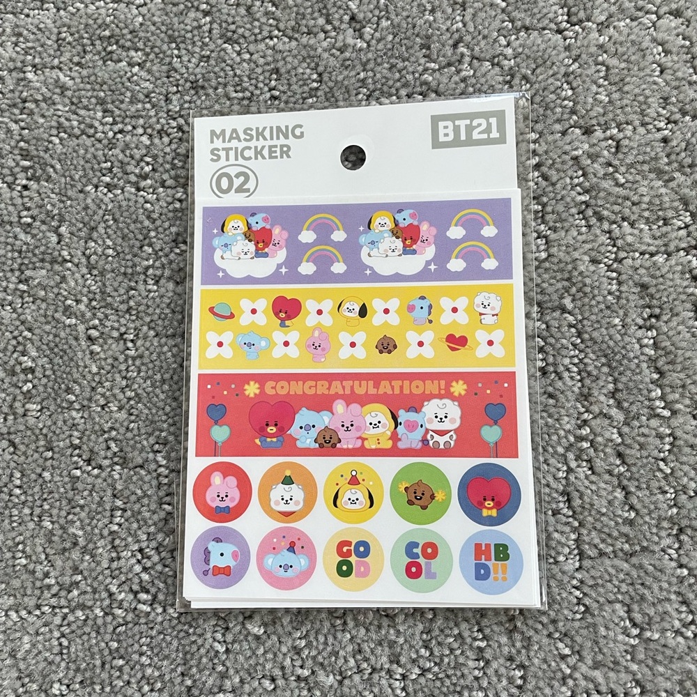NEW BT21 BTS Line Friends Official Masking Stickers 02 Includes 4 Sheets